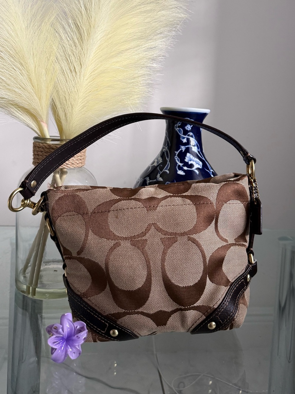 Coach Tan and Brown Signature Canvas Shoulder Bag
